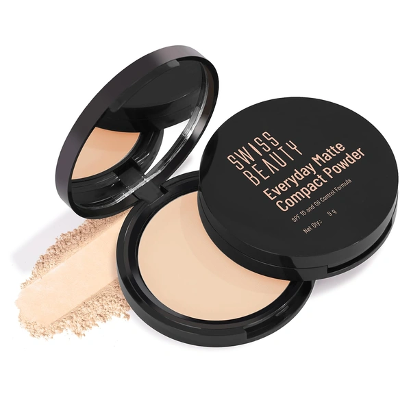 Swiss Beauty Everyday Matte Compact Powder Honey 9g | Enriched with Coverage & SPF 10 | Oil-Control, Lightweight & Long-Lasting | Smooth Finish for a Flawless, Shine-Free Look