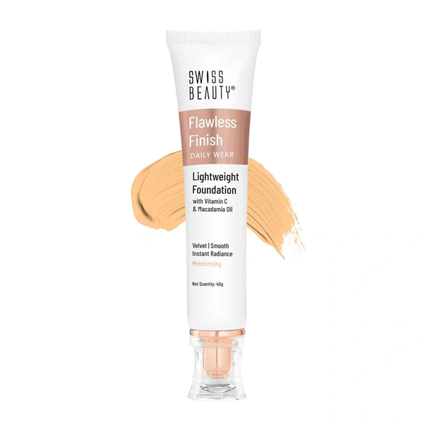 Swiss Beauty Flawless Finish Foundation 40g | Daily Wear Lightweight Foundation | with Vitamin C & Macadamia Oil | Medium coverage, Instant Radiance | Oil-Free Formula | Blendable & Breathable | Shade - 06 (Medium )