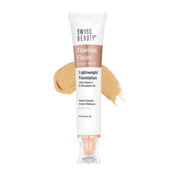 Swiss Beauty Flawless Finish Foundation 40g | Daily Wear Lightweight Foundation | with Vitamin C & Macadamia Oil | Medium coverage, Instant Radiance | Oil-Free Formula | Blendable & Breathable | Shade - 04 (Natural Nude )