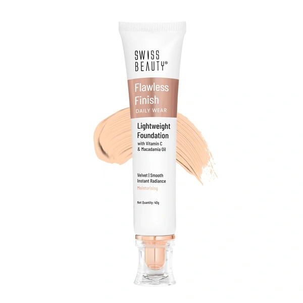 Swiss Beauty Flawless Finish Foundation 40g | Daily Wear Lightweight Foundation | with Vitamin C & Macadamia Oil | Medium coverage, Instant Radiance | Oil-Free Formula | Blendable & Breathable | Shade - 03 ( Natural-Beige )