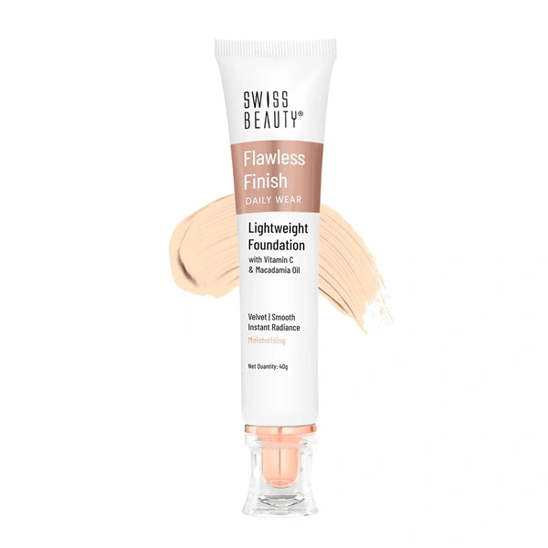 Swiss Beauty Flawless Finish Foundation 40g | Daily Wear Lightweight Foundation | with Vitamin C & Macadamia Oil | Medium coverage, Instant Radiance | Oil-Free Formula | Blendable & Breathable | Shade - 01 (White Ivory )