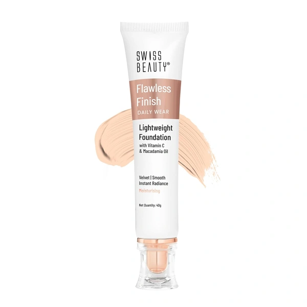 Swiss Beauty Flawless Finish Foundation 40g | Daily Wear Lightweight Foundation | with Vitamin C & Macadamia Oil | Medium coverage, Instant Radiance | Oil-Free Formula | Blendable & Breathable | Shade - 02 ( Soft Ivory )