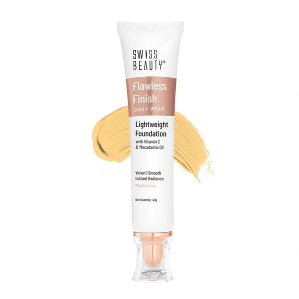 Swiss Beauty Flawless Finish Foundation 40g | Daily Wear Lightweight Foundation | with Vitamin C & Macadamia Oil | Medium coverage, Instant Radiance | Oil-Free Formula | Blendable & Breathable | Shade - 05 (Natural )