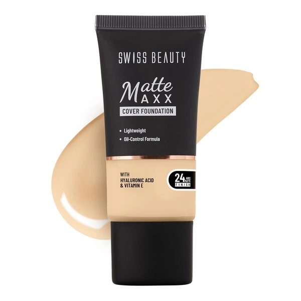 Swiss Beauty Foundation Matte Maxx Cover 03 Light warm, 30g| 24-Hour Wear |Hyaluronic Acid & Vitamin E | Oil-Control Formula |