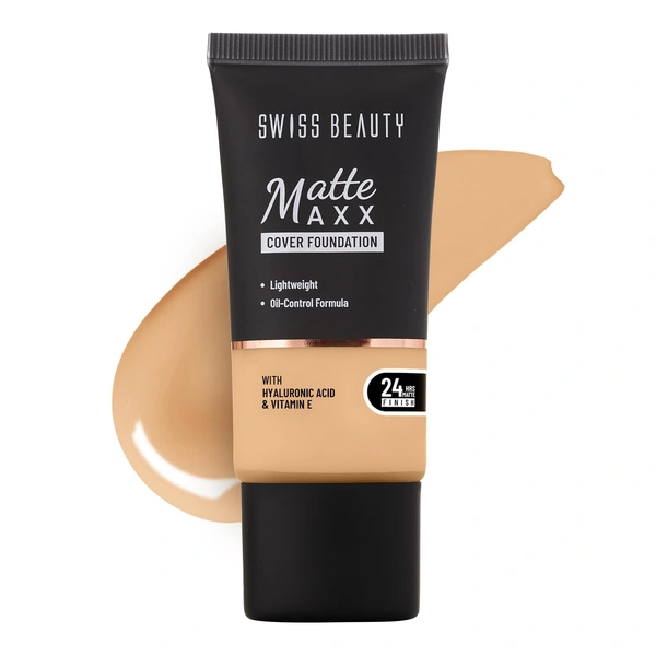 Swiss Beauty Foundation Matte Maxx Cover 06 Deep Warm, 30g| 24-Hour Wear |Hyaluronic Acid & Vitamin E | Oil-Control Formula |
