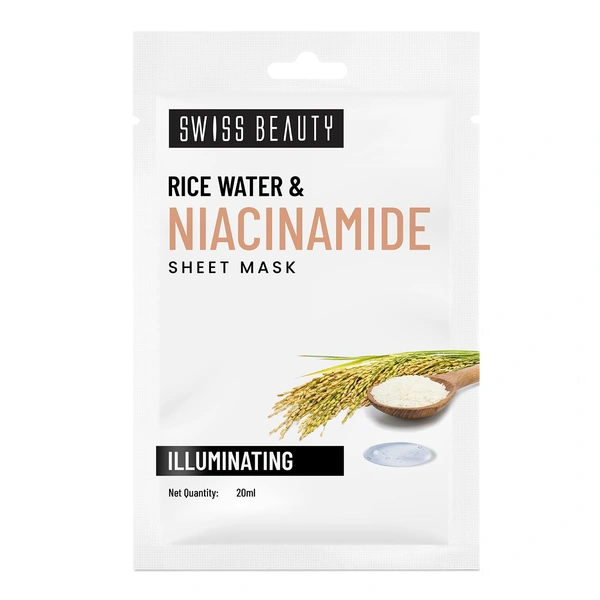 Swiss Beauty Illuminating Sheet Mask 20ml | With Rice Water & Niacinamide | Serum-infused Sheet mask | Minimizes open pores | Purifies & Reduces Excess Oils | Smooth & Clear Skin | Radiant skin mask | 20ml