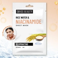 Swiss Beauty Illuminating Sheet Mask 20ml | With Rice Water & Niacinamide | Serum-infused Sheet mask | Minimizes open pores | Purifies & Reduces Excess Oils | Smooth & Clear Skin | Radiant skin mask | 20ml