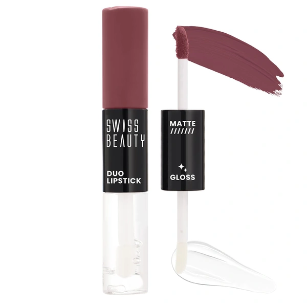 Swiss Beauty Kiss Of Pink Duo Lipstick with Matte & High-Shine Gloss | Long-Lasting, Smudge-Proof | Lightweight & Comfortable | 2-in-1 Lipstick for Natural & Glam Looks