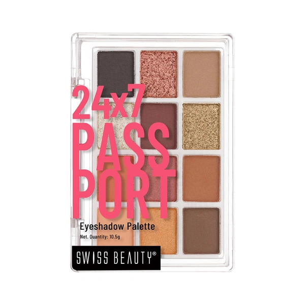 Swiss Beauty Late Nights - Night 24/7 Passport Eyeshadow Palette 02 , with 12 Highly Pigmented Shades | Matte, Shimmer & Glitter Finishes | Long-Lasting & Travel-Friendly