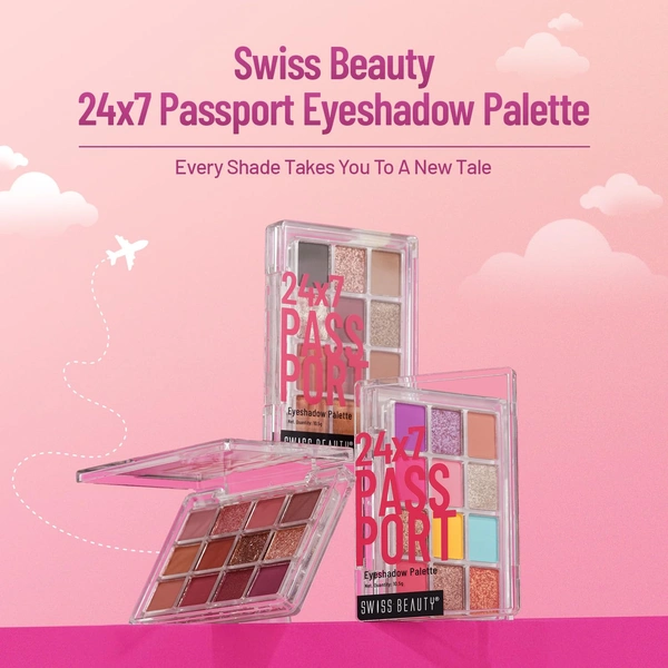 Swiss Beauty Grand Arrival Party 24/7 Passport Eyeshadow Palette 03, with 12 Highly Pigmented Shades | Matte, Shimmer & Glitter Finishes | Long-Lasting & Travel-Friendly