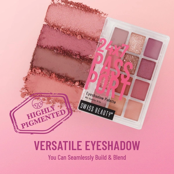 Swiss Beauty Grand Arrival Party 24/7 Passport Eyeshadow Palette 03, with 12 Highly Pigmented Shades | Matte, Shimmer & Glitter Finishes | Long-Lasting & Travel-Friendly