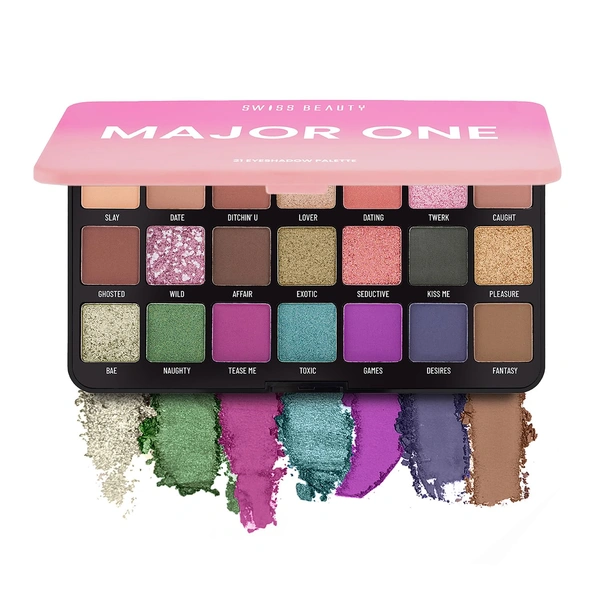 Swiss Beauty Major One Eyeshadow Palette | with 21 Highly blendable shades | Bold & Pigmented Palette | Blend of Mattes, Metallics and Shimmers | Versatile eyeshadow palette | Long-Lasting | 20g