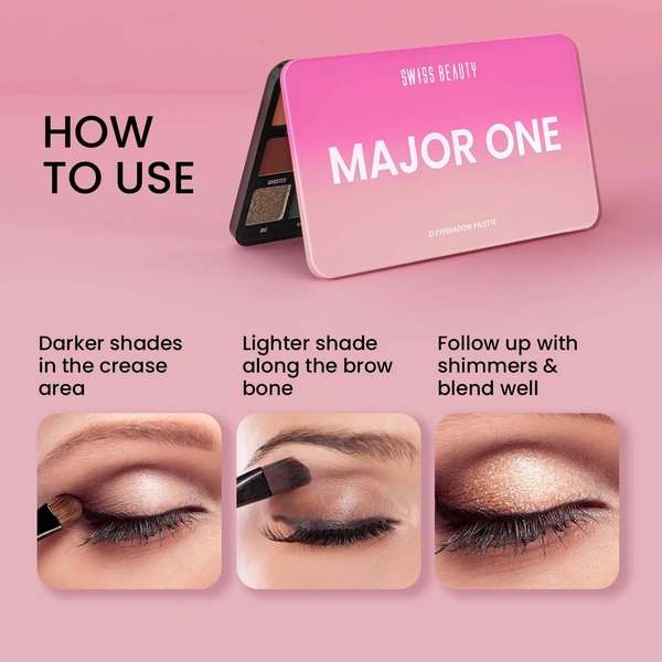 Swiss Beauty Major One Eyeshadow Palette | with 21 Highly blendable shades | Bold & Pigmented Palette | Blend of Mattes, Metallics and Shimmers | Versatile eyeshadow palette | Long-Lasting | 20g