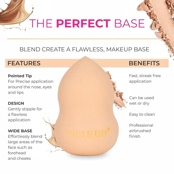 Swiss Beauty Makeup Blender Shade - 01 | Makeup Buddy Beauty Blender | Blender for Flawless Application | High Definition Finish | Airbrushed finish sponge | Smooth, Streak-Free Finish | Wet and dry makeup tool | Shade - 01