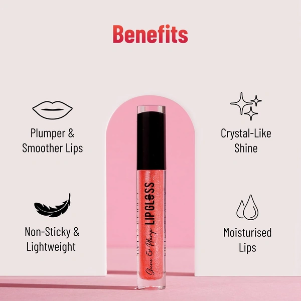 Swiss Beauty Peach Shade Shine & Plump Lip Gloss, Glass-like Shine | Non-Sticky, Smooth & hydrating Formula | Nourishing Formula for Fuller, Glossy Lips