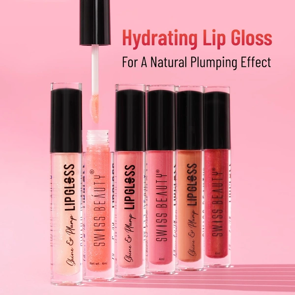 Swiss Beauty Peach Shade Shine & Plump Lip Gloss, Glass-like Shine | Non-Sticky, Smooth & hydrating Formula | Nourishing Formula for Fuller, Glossy Lips