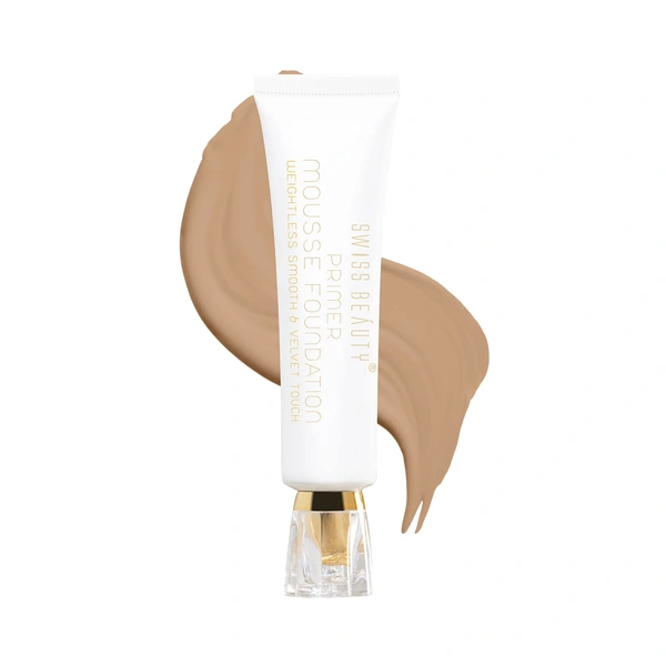 Swiss Beauty Primer Mousse Foundation 30ml | Weightless Smooth & Velvet Touch | 2 - in 1 Primer & Foundation | Oil-free look | Flawless Matte Finish & Pore Minimizing Coverage | Shade - 06 ( Being )