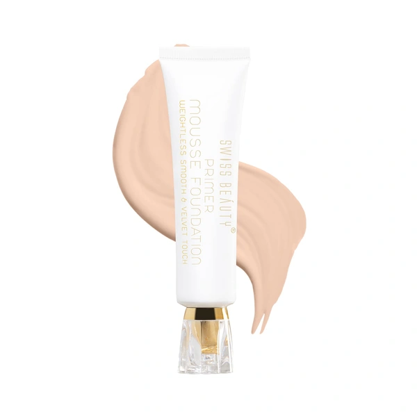 Swiss Beauty Primer Mousse Foundation 30ml | Weightless Smooth & Velvet Touch | 2 - in 1 Primer & Foundation | Oil-free look | Long-Wearing | Flawless Matte Finish & Pore Minimizing Coverage | Shade - 03 ( Natural Beige)