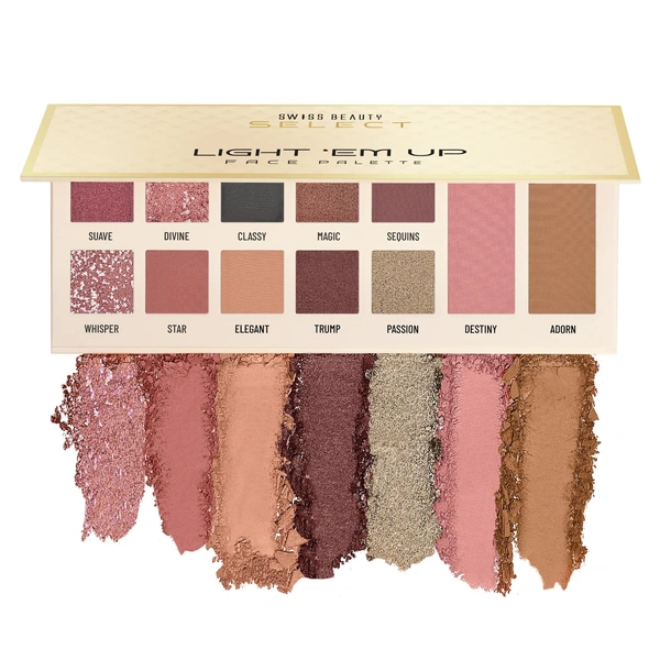 Swiss Beauty Select Eyeshadow Light Em Up Face & Eye Palette 20g | Firefly Shade | Multi-Purpose Eyeshadow, Blush & Contour Palette | Matte, Shimmer & Metallic Finishes