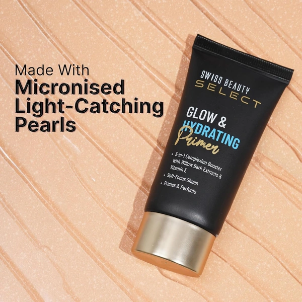 Swiss Beauty Select Glow & Hydrating Primer 25ml | Vitamin E & Witch Hazel Enriched Makeup Base for Radiant | Dewy Skin, Long-Lasting Hydration | Smooth Texture & Natural Glow