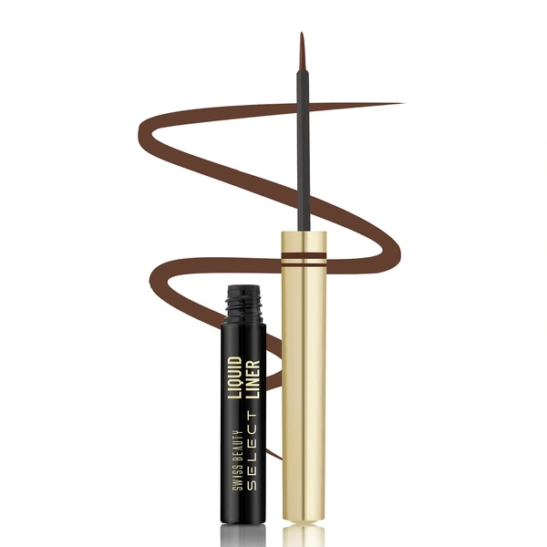 Swiss Beauty Select Here To Stay Semi-Matte Liquid Waterproof Eyeliner 3ml with Shade 03 Mood Brown | Precise Pointed Tip | Smudge-Proof & Transfer-Proof