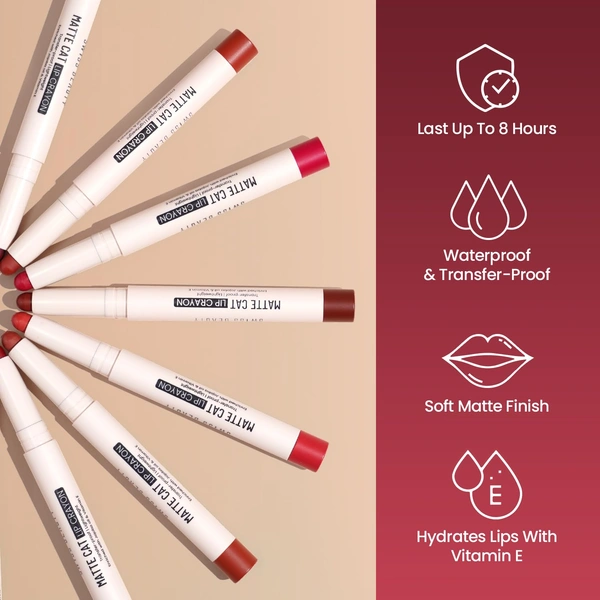 Swiss Beauty Matte Cat Lip Crayon 03 Brick Shell with Vitamin E & Jojoba Oil | Highly Pigmented | Matte Finish & 8 Hour Stay | Smudge-proof & waterproof