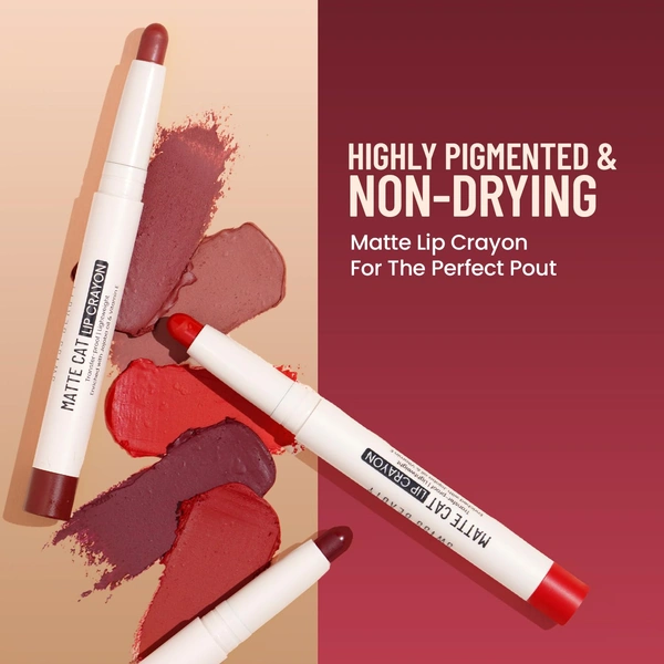 Swiss Beauty Matte Cat Lip Crayon 03 Brick Shell with Vitamin E & Jojoba Oil | Highly Pigmented | Matte Finish & 8 Hour Stay | Smudge-proof & waterproof