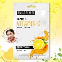 Swiss Beauty Skin Brightening Sheet Mask 20ml | With Lemon & Vitamin C | Brightens dull skin | Lightens Dark spots | Refreshing & Hydration Skin | Serum - infused Sheet mask | Even Skin Tone & Boost Glow | 20ml