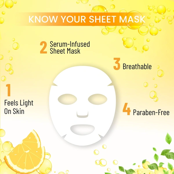 Swiss Beauty Skin Brightening Sheet Mask 20ml | With Lemon & Vitamin C | Brightens dull skin | Lightens Dark spots | Refreshing & Hydration Skin | Serum - infused Sheet mask | Even Skin Tone & Boost Glow | 20ml