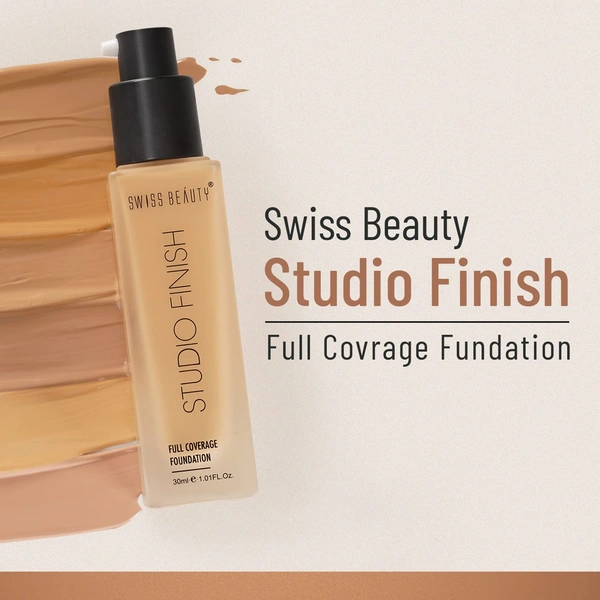 Swiss Beauty Water Proof Studio Finish Full Coverage Foundation Sand Beige 30ml | Full coverage, Long-lasting & Lightweight Foundation for Professional look Makeup