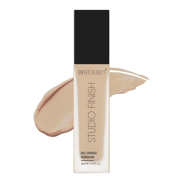 Swiss Beauty Water Proof Studio Finish Full Coverage Foundation Natural Beige 30ml | Full coverage, Long-lasting & Lightweight Foundation for Professional look Makeup