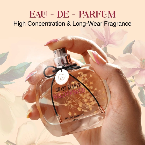 Swiss Beauty Wild Flower Eau De Parfum 50ml| Long-Lasting Fragrance | Perfect for Gifting | Everyday Wear Perfume | Mandarin Top Note | Peony & Rose Heart | Musk Base