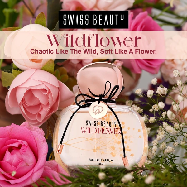 Swiss Beauty Wild Flower Eau De Parfum 50ml| Long-Lasting Fragrance | Perfect for Gifting | Everyday Wear Perfume | Mandarin Top Note | Peony & Rose Heart | Musk Base