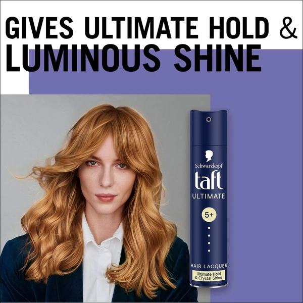 Schwarzkopf Taft Hair Polish Ultimate Hold & Crystal Shine Styling Spray - 250ml |Hold Grade 5+| Up to 72-Hour Radiant Shine| No Residue