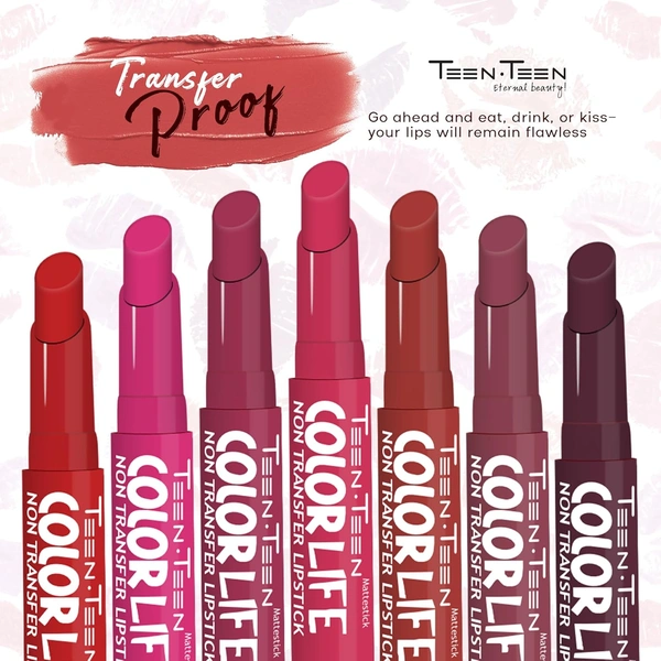 Teen Teen Color Life Nontransferable lipstick 2gm with M16 Ruby Red Shade | Matte Crayon Finish | Long lasting & waterproof | Keep Hydrating & Moisturizing