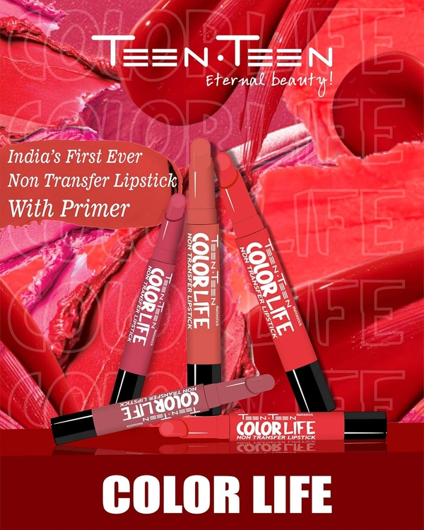 Teen Teen Color Life Nontransferable lipstick 2gm with M16 Ruby Red Shade | Matte Crayon Finish | Long lasting & waterproof | Keep Hydrating & Moisturizing