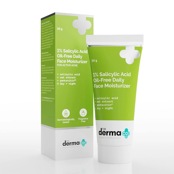 Derma Co The Derma Co 1% Salicylic Acid Moisturizer 50g | with Oat Extract for Active Acne | Oil-Free Moisturizer | Hydrates Skin | Lightweight & Non-Greasy | Soothes Irritation | Controls Oil | Deeply Moisturizes Skin | for All Skin Types