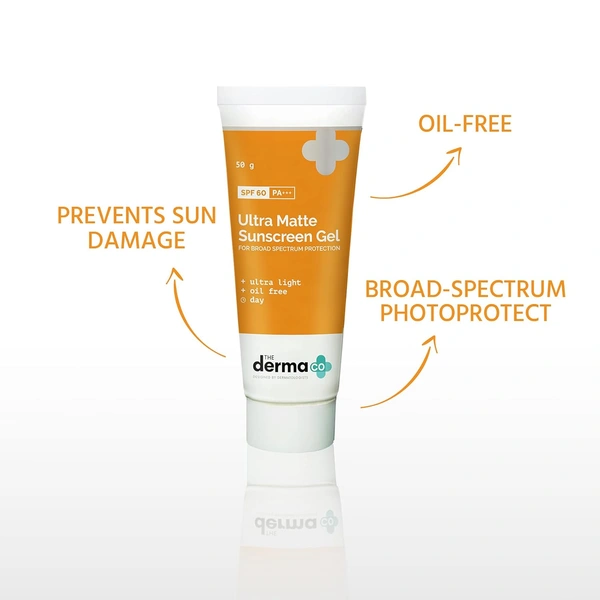 Derma Co The Derma Co Ultra Matte Sunscreen Gel with SPF 60, PA+++ | Maximum Sun Protection | Non-Greasy Protection | Oil-Control Sunscreen Gel | High Protection & Shine-Free Finish | Lightweight SPF 60 for All-Day Protection | 50g
