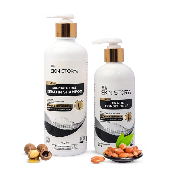 The Skin Story Keratin Shampoo (450ml) & Conditioner (250g) Set | Sulfate-Free Hair Care | Repairs & Nourishes Damaged Hair | Combo Pack