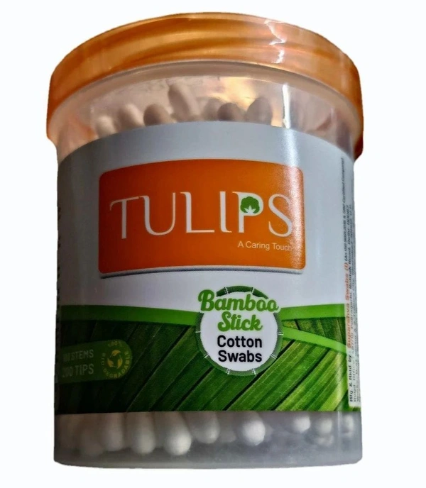 Tulips Bamboo Cotton Ear Buds 200 Stems | Eco-Friendly & Biodegradable | Soft, Safe & Hygienic | 100% Pure Cotton Tips | Perfect for Daily Use | Sustainable & Gentle Care