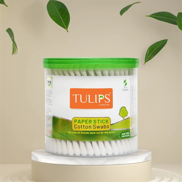 Tulips Cotton Ear Buds 200 Sticks (400 Tips) | Soft, Safe & Hygienic | 100% Pure Cotton | Gentle on Skin | Perfect for Daily Personal Care | With White Paper Sticks|Eco-Friendly | Convenient Jar Packaging