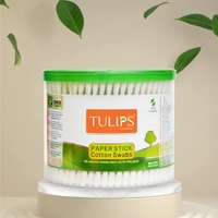 Tulips Cotton Ear Buds 300 Sticks (600 Tips) Pack of 2 | Soft, Safe & Hygienic | 100% Pure Cotton | Gentle on Skin | Perfect for Daily Personal Care | With White Paper Sticks|Eco-Friendly | Convenient Jar Packaging