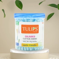 Tulips Cotton Ear Buds Multicolor 100 Sticks 200 Tips Pack Of 5 | Soft, Safe & Hygienic | 100% Pure Cotton | Ideal for Daily Use & Personal Care| Wwith White Paper | Eco-Friendly & Convenient