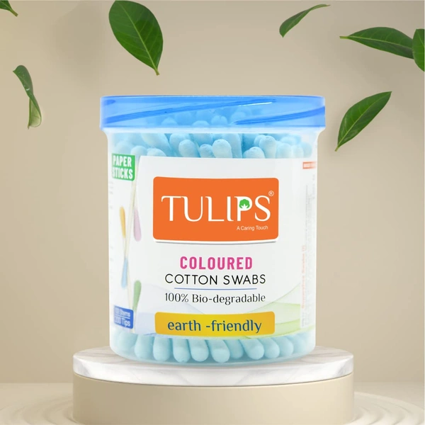 Tulips Cotton Ear Buds Multicolor 100 Sticks 200 Tips Pack Of 5 | Soft, Safe & Hygienic | 100% Pure Cotton | Ideal for Daily Use & Personal Care| Wwith White Paper | Eco-Friendly & Convenient