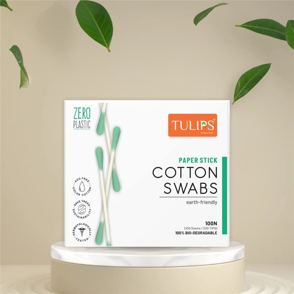 Tulips Cotton Ear Buds Multicolor 100 Sticks (200 Tips) | Soft, Safe & Hygienic | 100% Pure Cotton | Ideal for Daily Care & Grooming | With White Paper | Eco-Friendly & Convenient