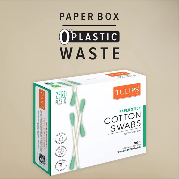 Tulips Cotton Ear Buds Multicolor 100 Sticks (200 Tips) | Soft, Safe & Hygienic | 100% Pure Cotton | Ideal for Daily Care & Grooming | With White Paper | Eco-Friendly & Convenient