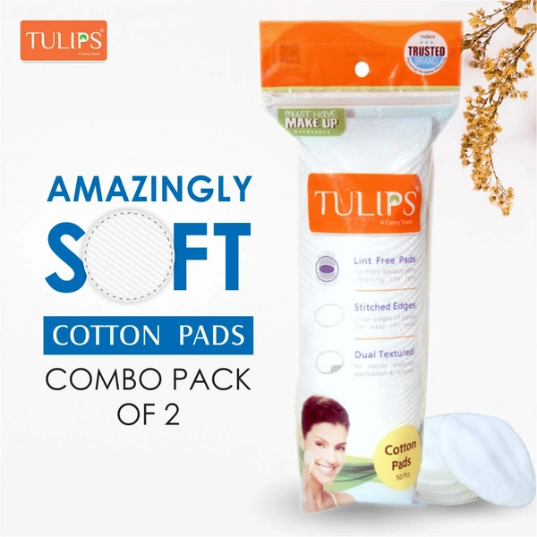 Tulips Facial Cotton Pads 50pc Pack Of 2 | in Ziplock Bag | 100% Pure Soft Cotton | Perfect for Makeup Application & Removal | Safe for Sensitive Skin