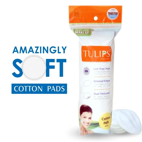 Tulips Facial Cotton Pads 50pc Pack Of 3 | in Ziplock Bag | 100% Pure Soft Cotton | Perfect for Makeup Application & Removal | Safe for Sensitive Skin