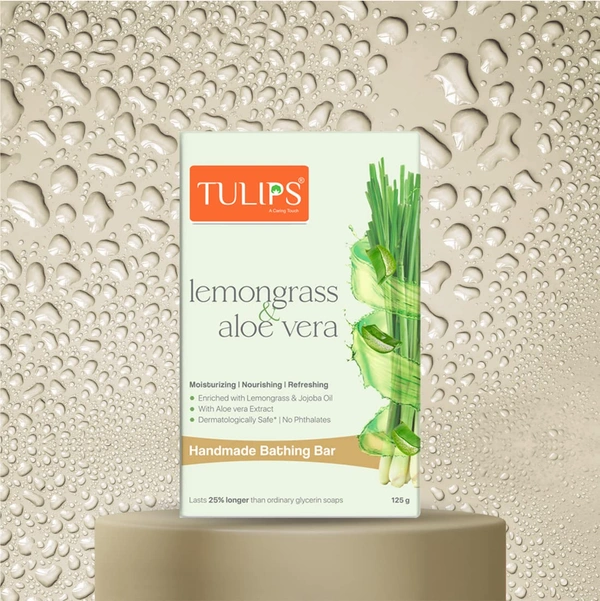 Tulips Handmade Bathing Bar Lemongrass & Aloe Vera Soap 125g | Moisturizing & Nourishing | Refreshing Skin Care