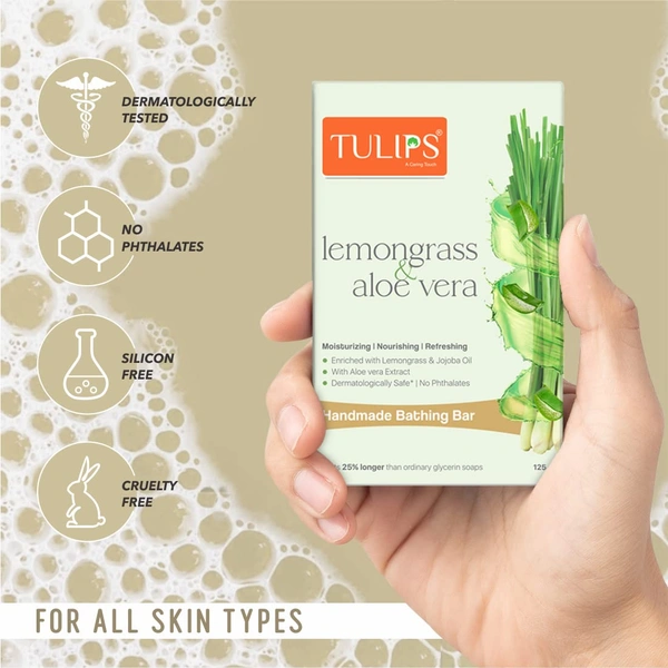 Tulips Handmade Bathing Bar Lemongrass & Aloe Vera Soap 125g | Moisturizing & Nourishing | Refreshing Skin Care